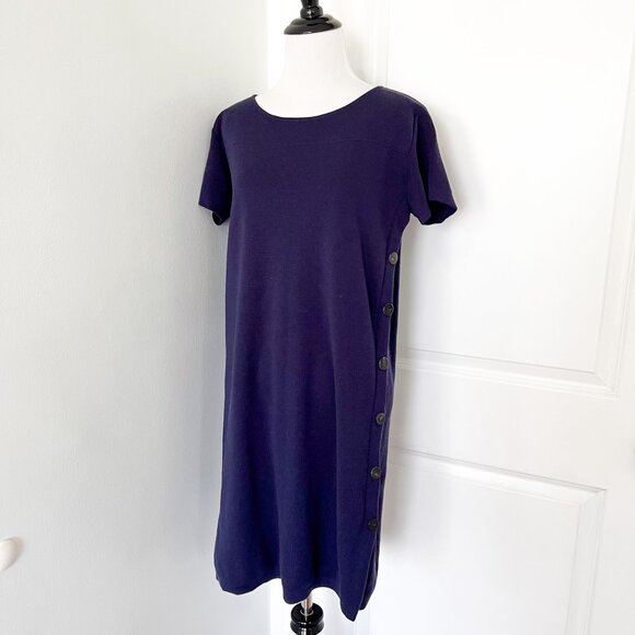Escada Navy Blue Side Button Wool Knit Shift Dress - Picture 2 of 7